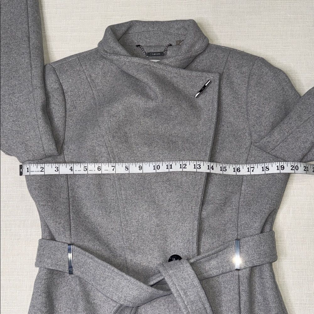 Calvin Klein women’s gray wool-blend wrap coat. - Picture 7 of 12